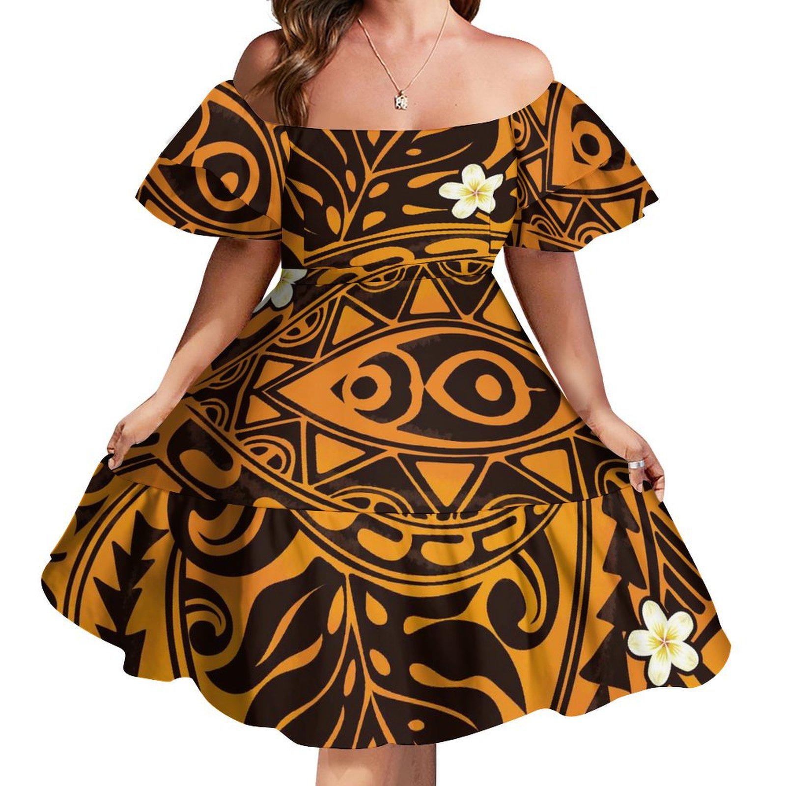 polynesian dress designs Summer New Pocket Design Mumu Polynesian Dress Square Collar Maxi Pacific Island Custom Dress