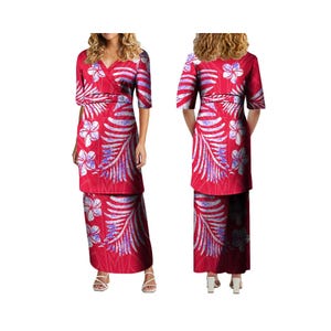 Nuevo conjunto de vestido de 2 piezas con escote en V y media manga para mujer con diseño tribal polinesio personalizado de Puletasi Samoan