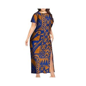 2024 Sommer Samoa Island Art Benutzerdefinierte On-Demand-Kleid mit Rundhalsausschnitt Hawaii Polynesian Kurzarm-Schlitzkleid