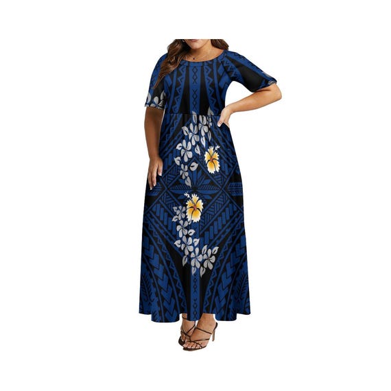 polynesian dresses for women Dress Teal Tropical Leaf Off Shoulder Long Maxi Elevate Your Wardrobe with Elegance and Comfort Discover the perfect blend of style White Design Polynesian Dresses Off