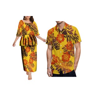 Conjunto de 2 piezas con falda y parte superior de media manga con volantes y tribu polinesia de Tonga, con estampado a pedido