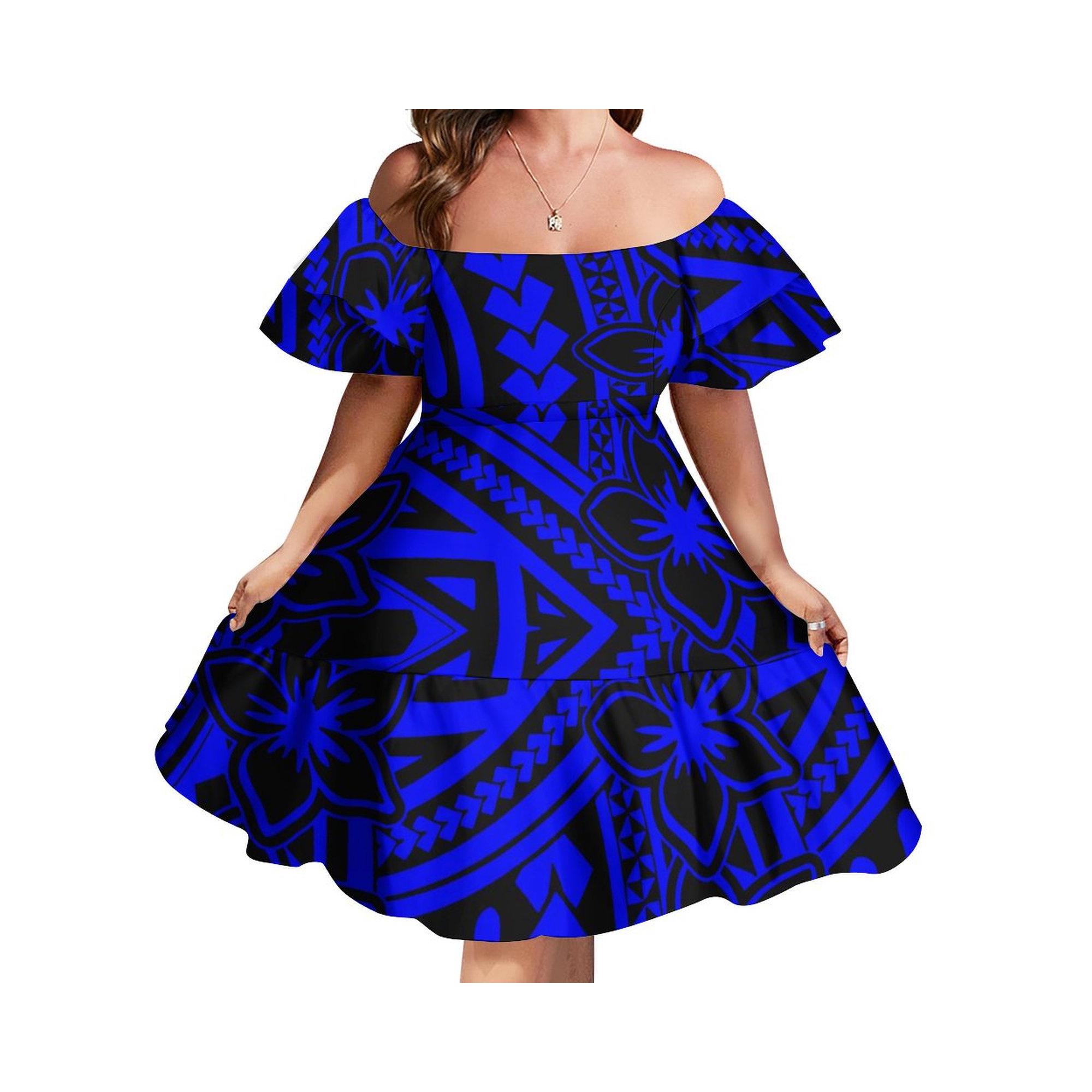 Polynesian Tribal Design Retro Style Short Dresses For Club Hot Selling Samoan Luxury Design Anti-wrinkle Ruffle Sleeve Dress Polynesian Tribal Design Retro Style Short Dresses For Club Hot Selling Samoan Luxury Design Anti-wrinkle Ruffle Sleeve Dress