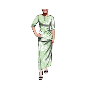 Polynesian Custom Damen Puletasi zweiteiliges Personality Crewneck Halbarmkleid und Slim-Fit-Maxikleid
