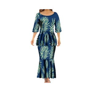 Polynesian Sublimation Print Tops And Skirt Mermaid Dress Elegant Evening Pletasi Two Piece Free shipping