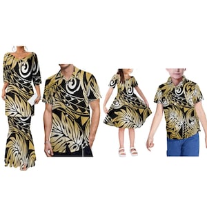 Conjunto de dos piezas de top y falda con cuello en V y estampado tribal polinesio, Puletasi samoano, para mujer, vestido familiar personalizado.