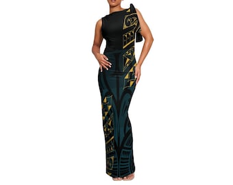 Vestido largo elegante de talla grande de Samoa Fiji, diseño de las Islas Polinesias, vestido sin mangas para mujer