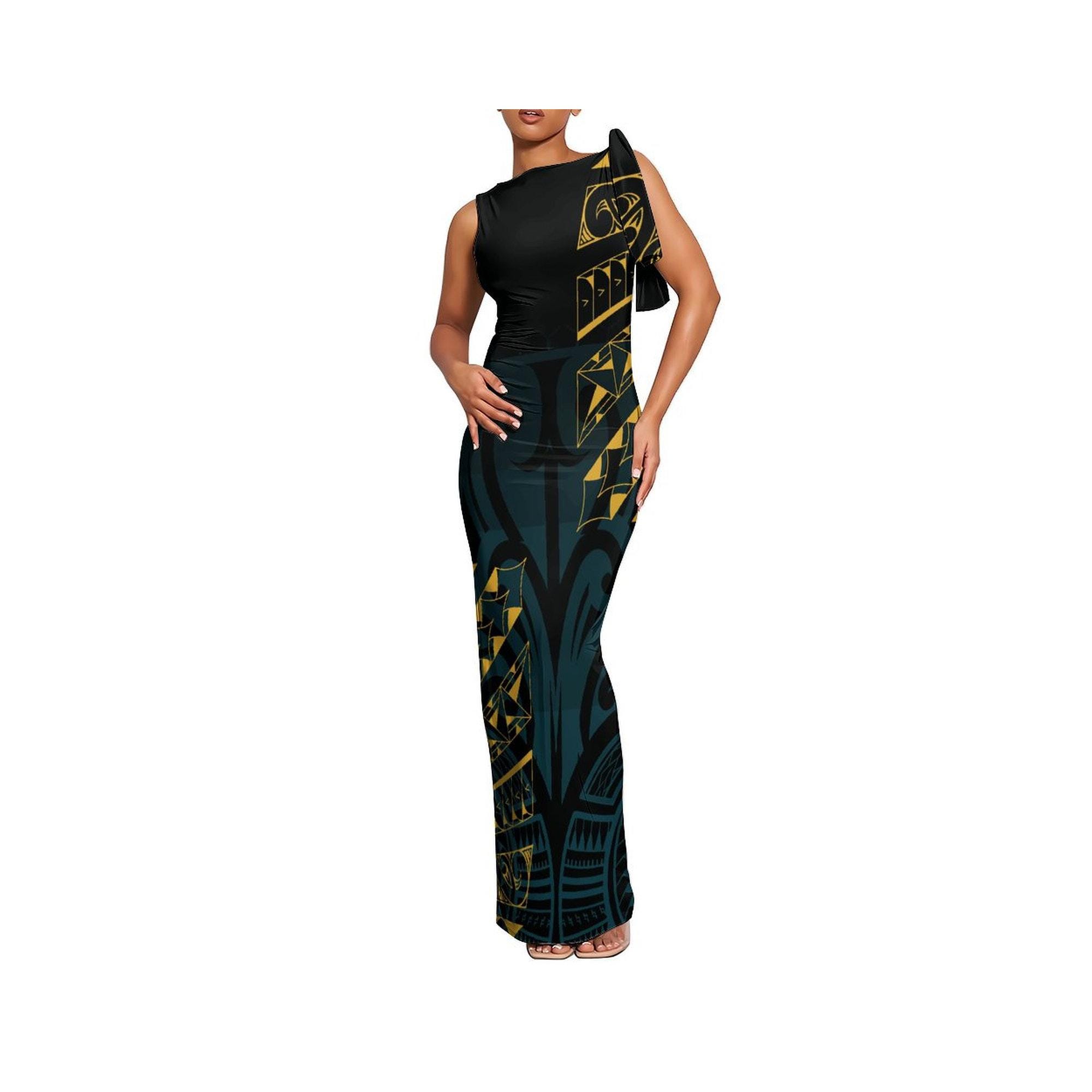fitted lace wedding dress Bula Fiji Mermaid Dress Fijian Masi Tapa Cloth Vintage Vibes LT14 main image 0