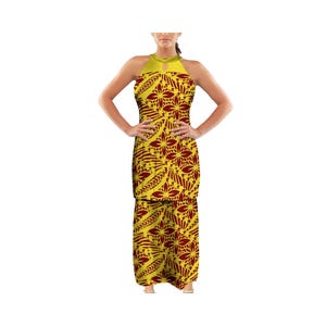Ausschnitt Kunst Sexy Langes Kleid Sommer Tribal Ethnic Design Set Rock Polynesian Tribal Samoan Puletasi Design Kleid