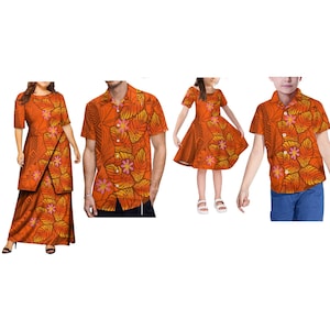 Vestido de talla grande para mujer, de media manga, personalizado, estilo samoano, con estampado polinesio, cuello redondo, informal, conjunto de 2 piezas