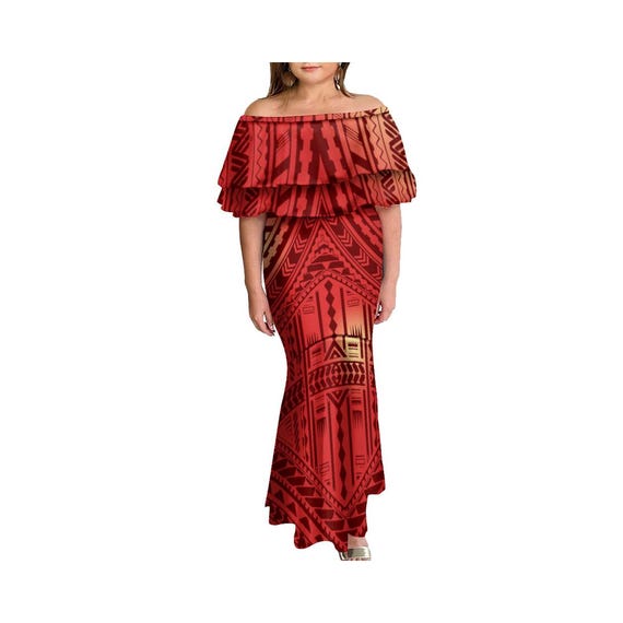 2024 New Design Custom Polynesian Tribal off Shoulder Fishtail Dress Tonga  Print Mermaid Wedding Dress Women - Etsy