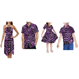 Benutzerdefinierte Familien-Party-Kleid-Paar-Kinder-Set-Shirt Polynesian Print Design Lässiges bequemes langes Kleid