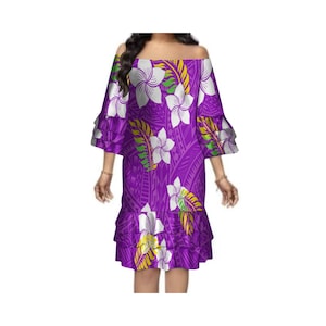 Hot Selling Customize Plus Size Polynesian Tribal Dress Women One Shoulder Half Sleeve Multi Layered Pleated Short Cake Dress