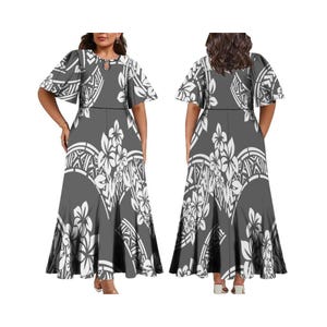 Hot Selling Customize Polynesia Dress Women Elegant Fit And Flare Pleated Evening Dress Hollow Out Crew Neck Casual Dress