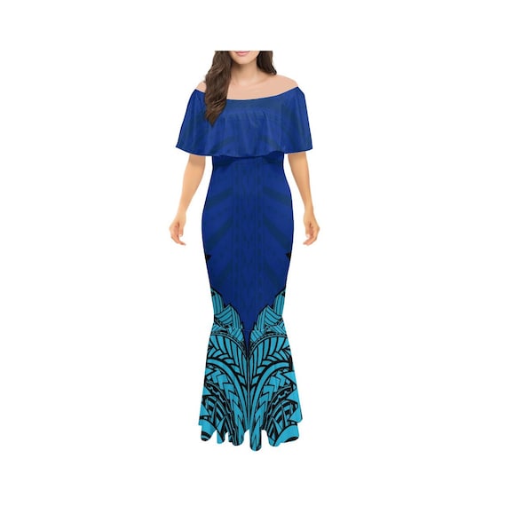 green emerald velvet dress Hawaii Mermaid Dress Molokai Islands Polynesian Sunset Plumeria Blue Vibe