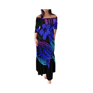 New Custom One Shoulder Tiered Pleat Casual Dress Elegant Polynesian Hawaii Tribal Print Long Maxi Dress Ladies