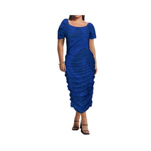 New Customized Plus Size Polynesian Women Clothing Elegant Pleated Dress Puff Sleeve Casual Dresses Vestidos