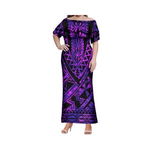 2025 New Style Design Double Ruffle Layered Dress Customized Tonga Smoan Polynesian Tribal Print Women Dress Shawl Prom Dress