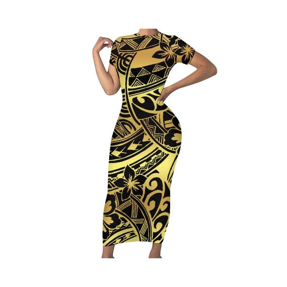 Customized on Demand Trendy Short Sleeve Dress Spring Maxi Dress Polynesian Tonga Tribal Print Dress Free Shipping