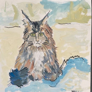 Original Gouache Cat Painting: Contemporary Art (6x6&quot;)