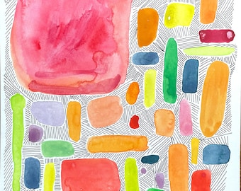 Abstract Gouache Painting: Colorful Lines Illustration, 8x8 Square Art