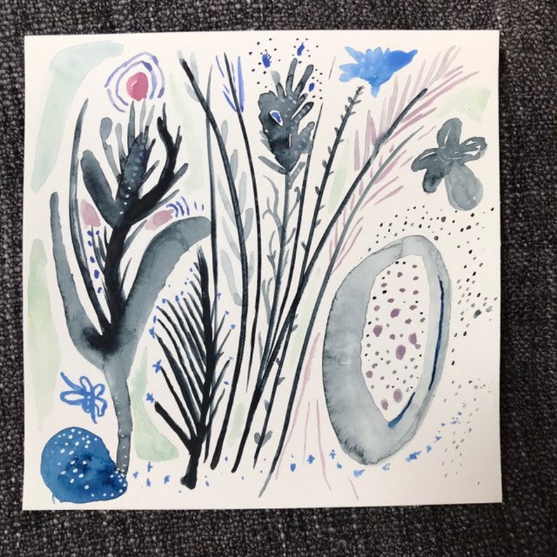 abstract art original watercolor painting 8x8 inch on acid free hot pressed watercolor paper .