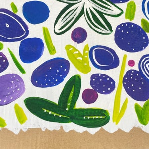 Pintura floral abstrata em papelão reciclado, arte abstrata, arte contemporânea original