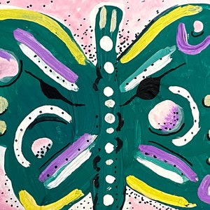 Mariposa, pintura gouache original, pintura sobre cartón, obra de arte contemporánea original, arte pequeño.