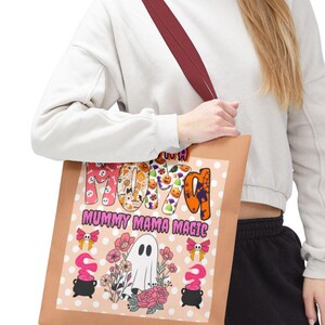 Halloween Mom Ghost Tote Bag: Custom Printed Polyester Trick or Treat Bag