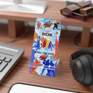 Basketball Phone Stand, Sports Themed Desk Decor, Personalized Gift for Athletes, Customizable Mobile Holder, Sports Fan Gift  PH12