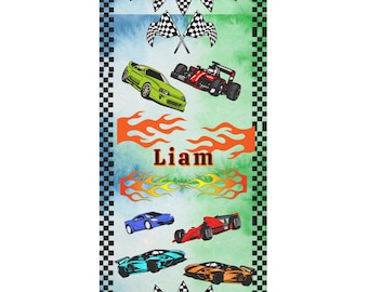 Personalized Racing Car Towel, Kids Sports Beach Accessory