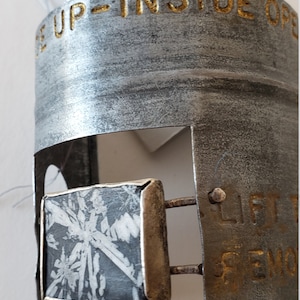 Recycled Found-object Steel Mystery Cuff Bracelet with Chinese Writing Stone