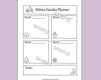 Simple Winter Gardening Calendar, Monthly Garden Calendar, Garden Planner, Printable, PDF