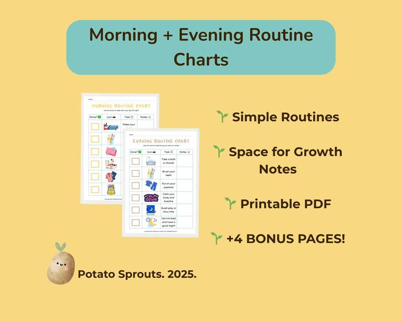 Visual Morning & Night Routine Charts for Kids (printable PDF) - Etsy