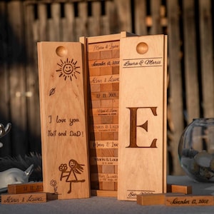 Wooden Tower Guest Book - Customizable Guest Messages - Fun Alternative to Traditional Guest Book - Personalized engravings.