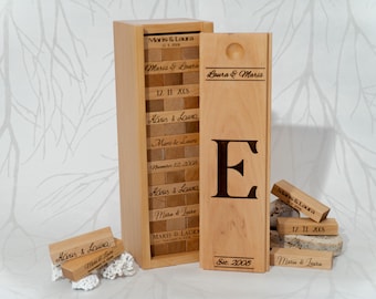 Winter Wedding Guest Book | Custom Engraved Wood Tower Game Keepsake