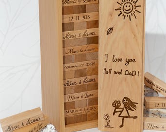 Personalized Wooden Block Tower Guest Book: Rustic Wedding Keepsake