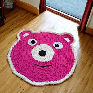 Einzigartiges Baby-Dusche-Geschenk, Handgemachter Bär Häkelte Teppich, Rosa Runder Teppich, Lustiger Teppich Für Kinderzimmer, Gehäkelter Teddybär Teppich, Kinderzimmerteppich