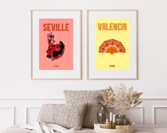 Spain Retro Digital Print, Wall Art, Ibiza, Seville, Valencia, Barcelona, Granada, Majorca, Madrid, Malaga, Travel Poster, Europe, Art