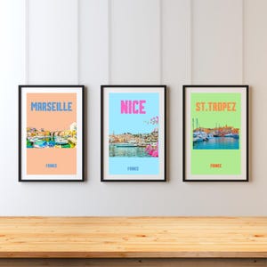 France Retro Digital Print, Wall Art, Paris, St Tropez, Marseille, Bordeaux, Nice, Lyon, Travel Poster Wal Decor, Art, Gift, Europe Posters
