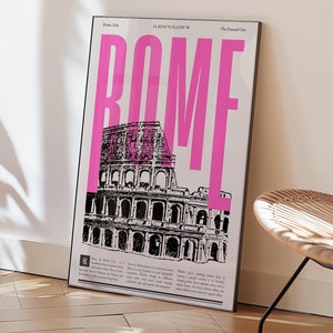 Coliseo de Roma, arte de Roma, póster de Roma, arte mural, arte mural de moda, decoración del hogar, impresiones digitales, arte de Italia, arte italiano, decoración de Roma, póster rosa