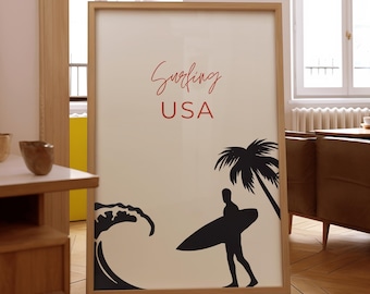 Surfing USA Art Print: Beach House Wall Decor (Digital Download)