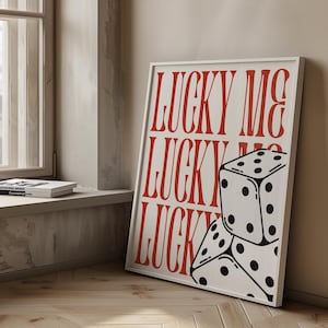 Lucky Me Dice Red, Lucky Me Poster, Dice Poster, Black and White Art, Trendy Wall Art, Digital Prints, Digital Print, Wall Art, Digital Art