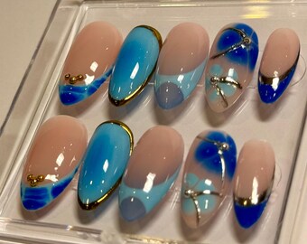 Royal Ocean | blue nails | handmade press on nails | application kit included | gifts for her