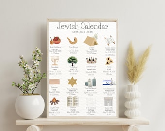 Judisk kalender 5786 - Ladda ner utskrivbar - Judisk konst - År 2025-2026 - Väggdekor