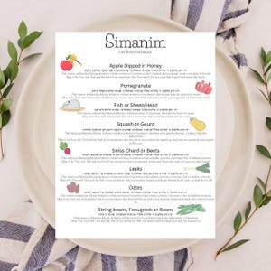 Cartes Roch Hachana Simanim - décoration de table pour le nouvel an juif - bénédictions imprimables pour le dîner - cadeau du nouvel an juif - téléchargement immédiat