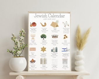 Jüdischer Kalender 5787 - Druckbar - Jüdische Kunst - Jahr 2026-2027 - Wanddekor