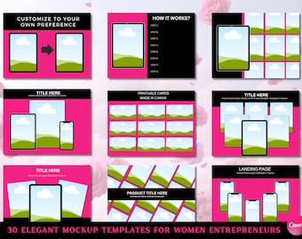 30 Pink Mockup Templates for Female Entrepreneurs | Elegant Editable Digital Mockups in Canva.