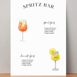 Spritz Bar, Signature Drink Aperol Spritz Recipe Card, Signature Limoncello Spritz Recipe Card