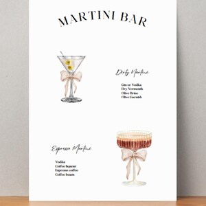 Martini Bar Drinks Menu - Dirty Martini Signature Drink Watercolor, Drink Menu, Espresso Martini Bar Sign for Wedding Cocktail Bar