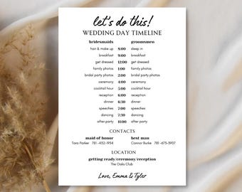 Editable Wedding Day Timeline Card: Bridal Party Itinerary (PDF)